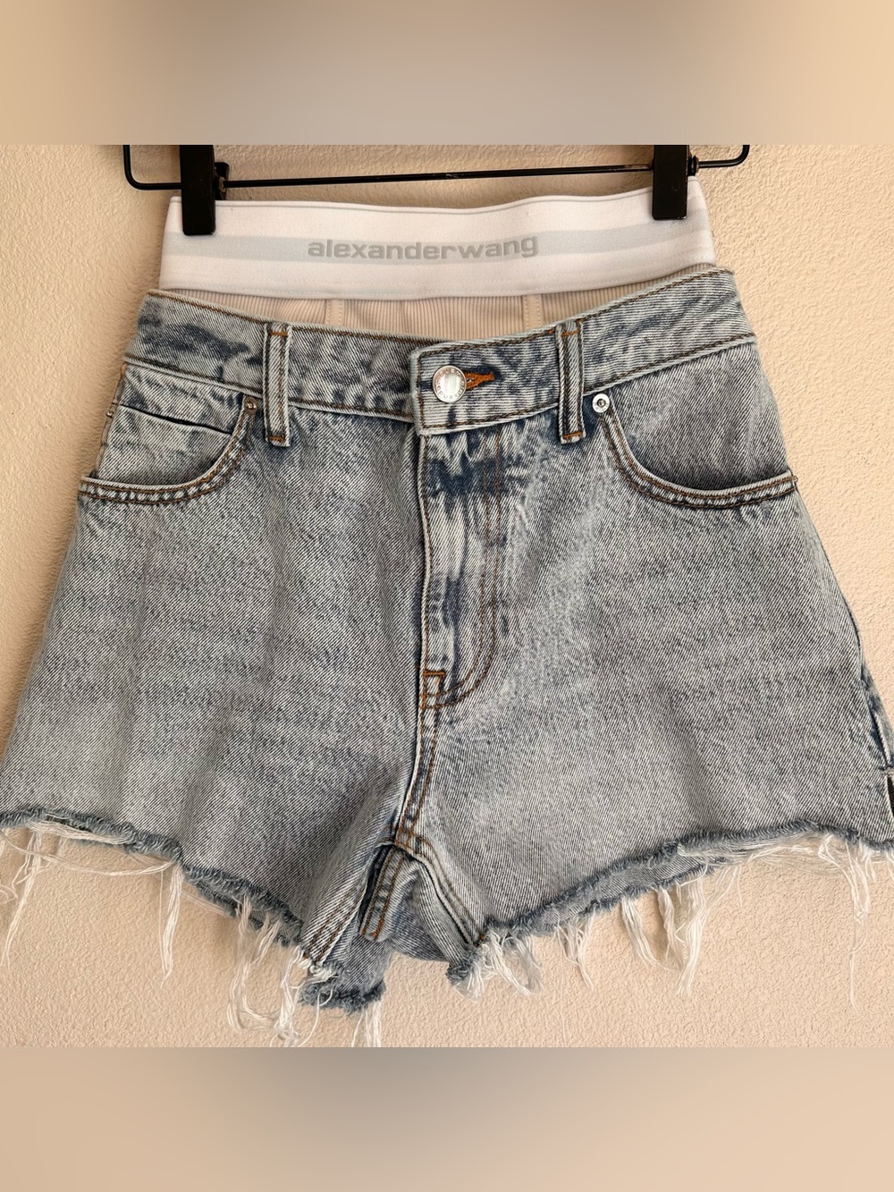 Alexander Wang Built in Faux Brief Denim Blue Cutoff Shorts Sz 26